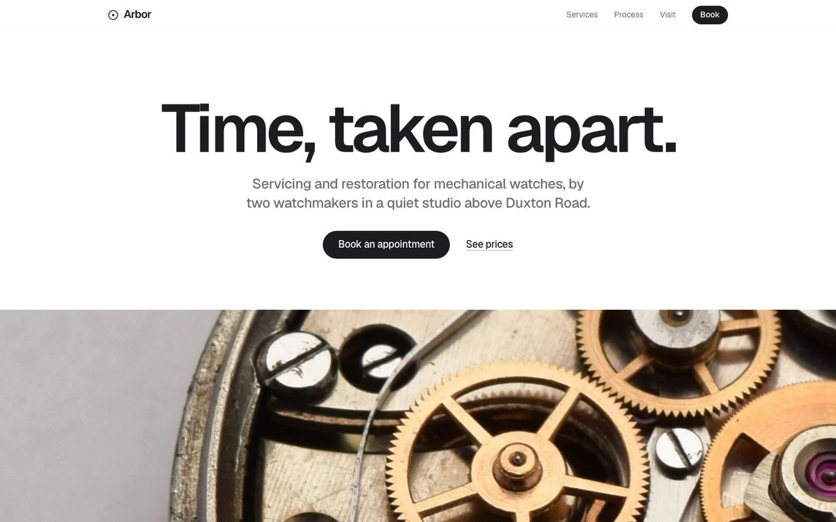 Arbor watch atelier website on a desktop screen