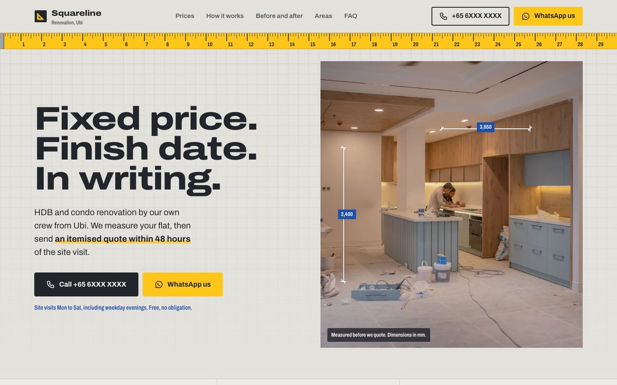Squareline Renovation website on a desktop screen