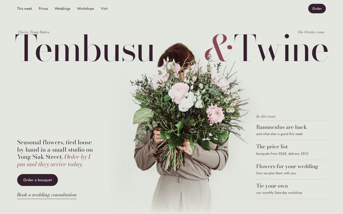 Tembusu and Twine florist website on a desktop screen